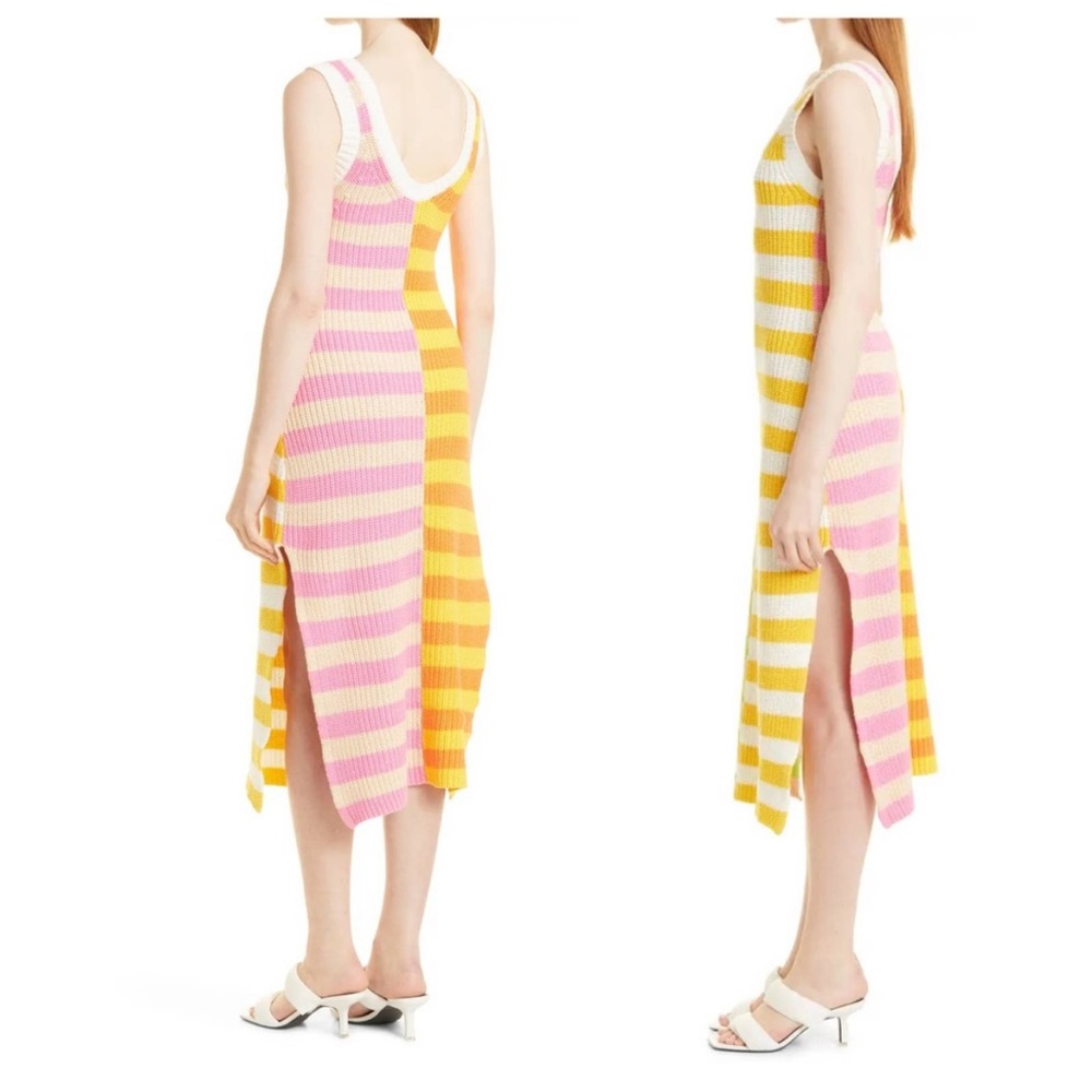 STAUD Striped Pink and Yellow Midi Dress